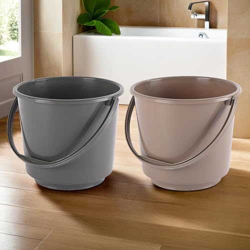 Image of Kuber Industries Pack of 2 Multi-Purpose 5 Litre Small Bucket for Mopping | Washing Balti for Bathroom & Toilet | Water Storage Container - Essential for Household Chores | Grey & Brown