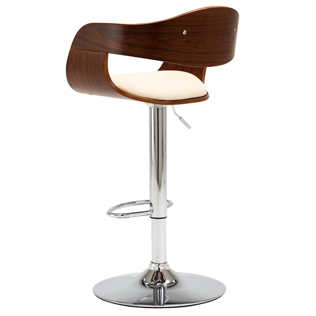 Sgabello da Bar Regolabile in Similpelle Crema e Legno Curvo