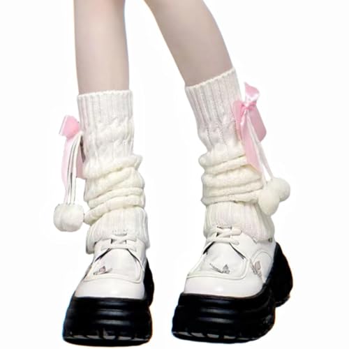 Image of WDIRARA Women's Bow Knitted Ankle Leg Warmers Long Socks Kawaii Boot Socks Y2K
