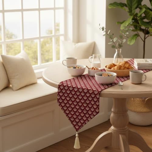 Image of COZY FURNISH Floral Printed Microfiber Cotton Table Runner for 6 Seater Dining Table & Runner with Tassels - 13x72 Inches Decorative Home Kitchen Table Linen