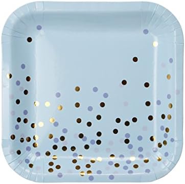 Geeklife Blue Gold Dots Paper Party Plates Bulk, 9 in Square Disposable Dessert Plates,20 Pcs Decorative Tableware for Birthday Parties, Weddings, and Life Celebrations