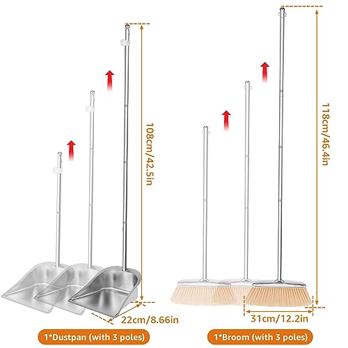 Besen- und Kehrschaufel-Set mit langem Griff, Edelstahl, aufrecht, stehend, Haushalts-Staubschaufeln und Besen, leichtes Kehr- und Kehrschaufel-Set für Küche, Zuhause, Büro, Wohnheim (quadratisch) – Bild 4