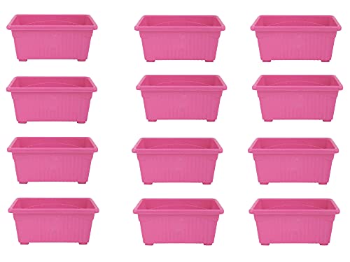 Image of Bianco Rectangular Plastic Pots for Plants, Jupiter Flower Pots for Home, Window Display, Garden (35 x 18.5 x 15 cm) (Pink) (Pack of 12)