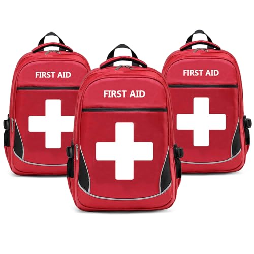 Image of First Aid Bag Empty Red Emergency First Responder Trauma Multi-Pocket Traveling Field Trips Camping Essentials (Red, Pack of 3)