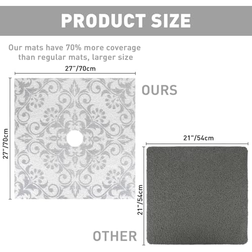 Image of Square Shower Mat Non Slip: 27 x 27 Inch Large Shower Mats with Drain Hole in Middle - PVC Loofah Anti Slip Shower Floor Matt for Inside Shower