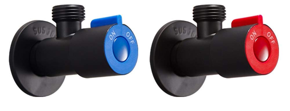 strong black angle valve 1/2 inch 2pcs (RED,BLUE) 304 Stainless Steel Angle Valve Hot or Cold Water Valve For Bathroom/Kitchen/Toilet taps…