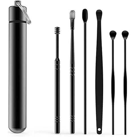 Ohrenreiniger Ohrenschmalz Entferner Set, Premium Edelstahl Ohrreiniger Spirale, Wiederverwendbares, Sichere Ear Cleaner Ohren Reinigung Werkzeug für Kinder Erwachsene (Schwarz,6 Stück) Cover