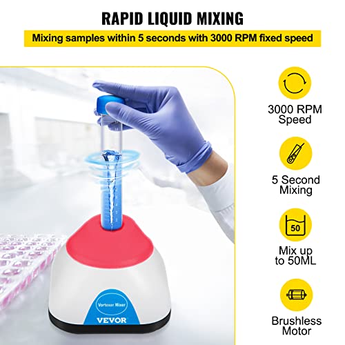 Image of VEVOR Vortex Mixer, 3000RPM Mini Vortex Mixer Shaker, Touch Function Scientific Lab Vortex Shaker, Mix Up to 50ML, 6mm Orbital Diameter for Test Tube, Tattoo Ink, Nail Polish, Eyelash Adhesives, Paint