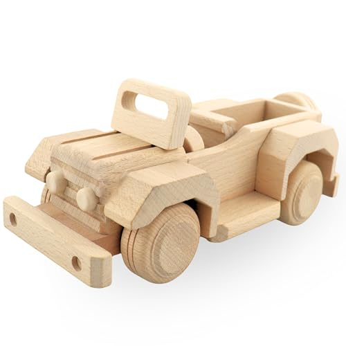 Image of VESPLO Off-Road Safari Car - Solid Wood - Handmade in EU - DIY Paint Toy - Wooden Trucks