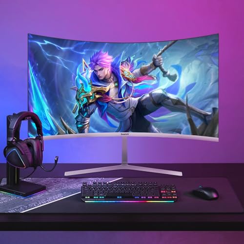 Gawfolk Écran PC 27 Pouces incurvé 280Hz Gaming Computer Moniteur, 1800R,1ms，FHD 1080p, 178 ° Grand Angle,Ultra - Mince Lunette, HDMI、DisplayPort,Compatible avec Montage Mural 100 * 100mm- Blanc - 7