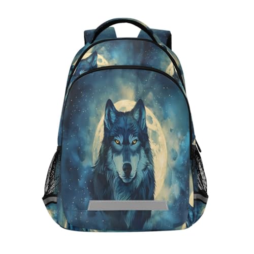 Sac d'école Wolf Moon enfants résistant pour ranger toutes les fournitures