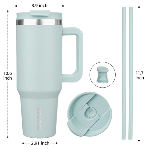 Image of BJPKPK 40 oz Insulated Tumbler With Lid And Straw Stainless Steel Tumblers Cup With Handle For Women And Men,Blue Haze