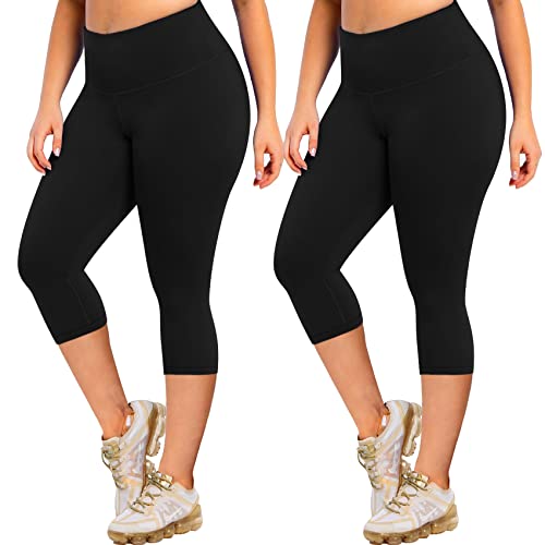 Morefeel Plus Size Capri Leggings For Women Xl-4X- High Waisted Tummy Control Spandex Workout Soft Yoga Maternity Pants Black,Black #TOP30