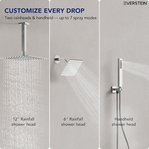 Image of Ceiling Mount 12 inch High-Pressure Rainfall Shower Faucet, Dual Rainfall Shower Head System with Valve (Polished Chrome)