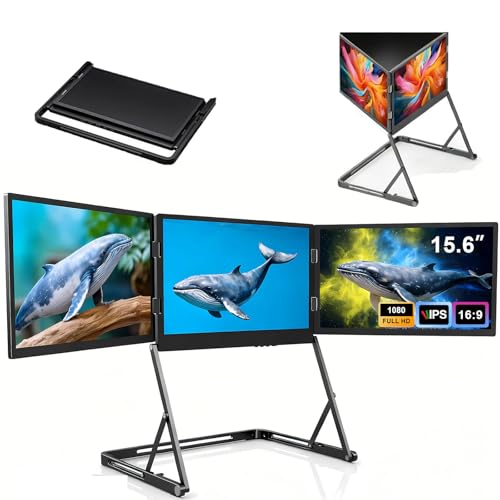 Image of Upgraded Laptop Triple Display 15.6 inch, Portable FHD IPS Foldable Monitor Extender, USB-C HDMI Play, Boost Productivity for Work