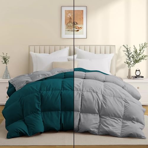 Image of Super Comfort Reversible 500 GSM Comforter King Size (90 inchX106 inch) - Heavy Winter Comforter 500 GSM Microfiber Fill - Duvet /Blanket King Size - Teal /Silver Grey Color