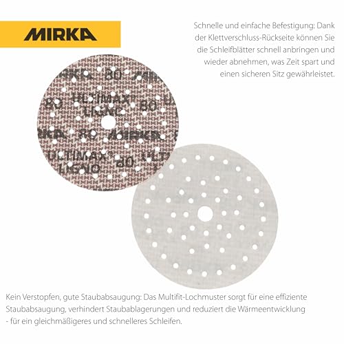 Mirka Ultimax Ligno Ø 150mm Schleifscheiben Klett Multifit/Korn 80/100 Stück/Multi-Lochung/zum Schleifen von Holzoberflächen