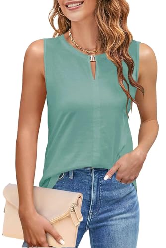 NAIOSS Damen Tops Elegant Oberteile Sommer Shirt ärmellos V-Ausschnitt Tank Tops Blusetop(Grau grün/M)