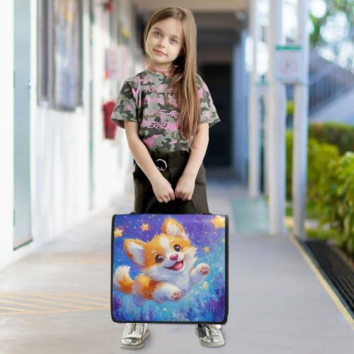 Image of Corgi Dog Star Cartoon Zipper Binder Bag 3 Ring Binder with Shoulder Strap Zip Up 500 Sheets Capacity Multi Pockets for School Office Supplies