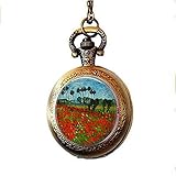 Van Gogh Poppy Field Taschenuhr Halskette Van Gogh Mohnblume Farm Schmuck Van Gogh Mohnblume Blumenschmuck Vintage Glaskunst Foto Schmuck Geschenk