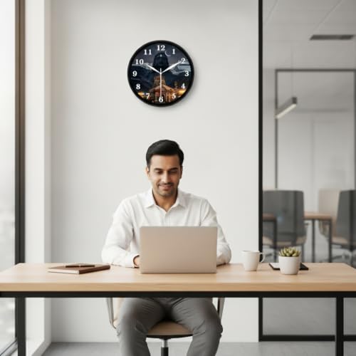 Image of Lord Shiva & Kedarnath Temple Wall Clock for Modern Home Decor | Luxury Round Analog Silent Non-Ticking Spiritual Adiyogi Watch for Elegant Living Room & Puja Room, Black Frame
