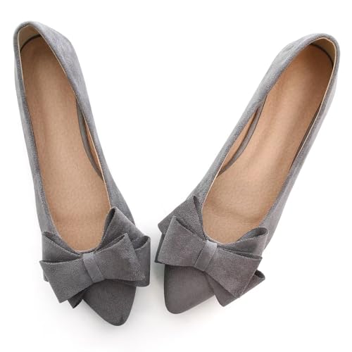Image of SAILING LU Womens Bowknot Ballet Flats Pointy Toe Suede