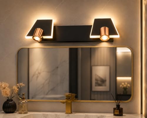 Image of FILLISKA 3 in 1 Double Wall spot /Picture /Display /Mirror Light with Adjustable Head and Colour Changing Function (3 in 1, Black & FrenchGold-6571)