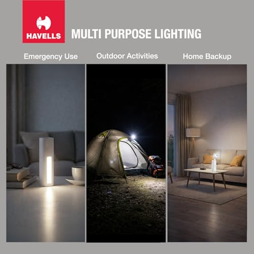 Image of Havells Orbital 2-in-1 Rechargeable Torch 4W| Converts into Table Lamp| Inbuilt Power Bank |Side Light | Mobile Stand | Type-C Charging| Runtime : Upto 6 Hours | Outdoor, Reading, Mobile Charging