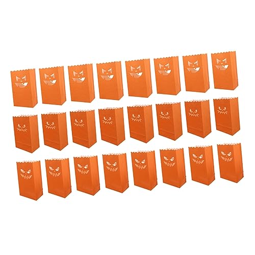 NUOBESTY 24 pezzi Sacchetti Luminosi in Carta Antisfiamma Forma Zucca per Halloween Decorazioni Festive per e Party Design Tema Zucca Divertente