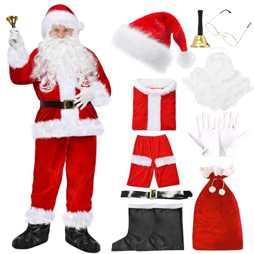 Amycute Adult Mens Santa Claus Costume Santa Suit Santa Fancy Dress Xmas Cosplay Outfit Plus Size