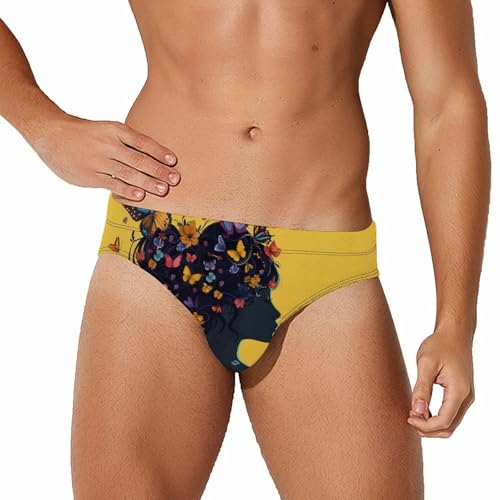Girl Fashion Flowers Butterflies Mens Swim Briefs Bikini Swimwear Print Beach Shorts Sexy Swimsuit L