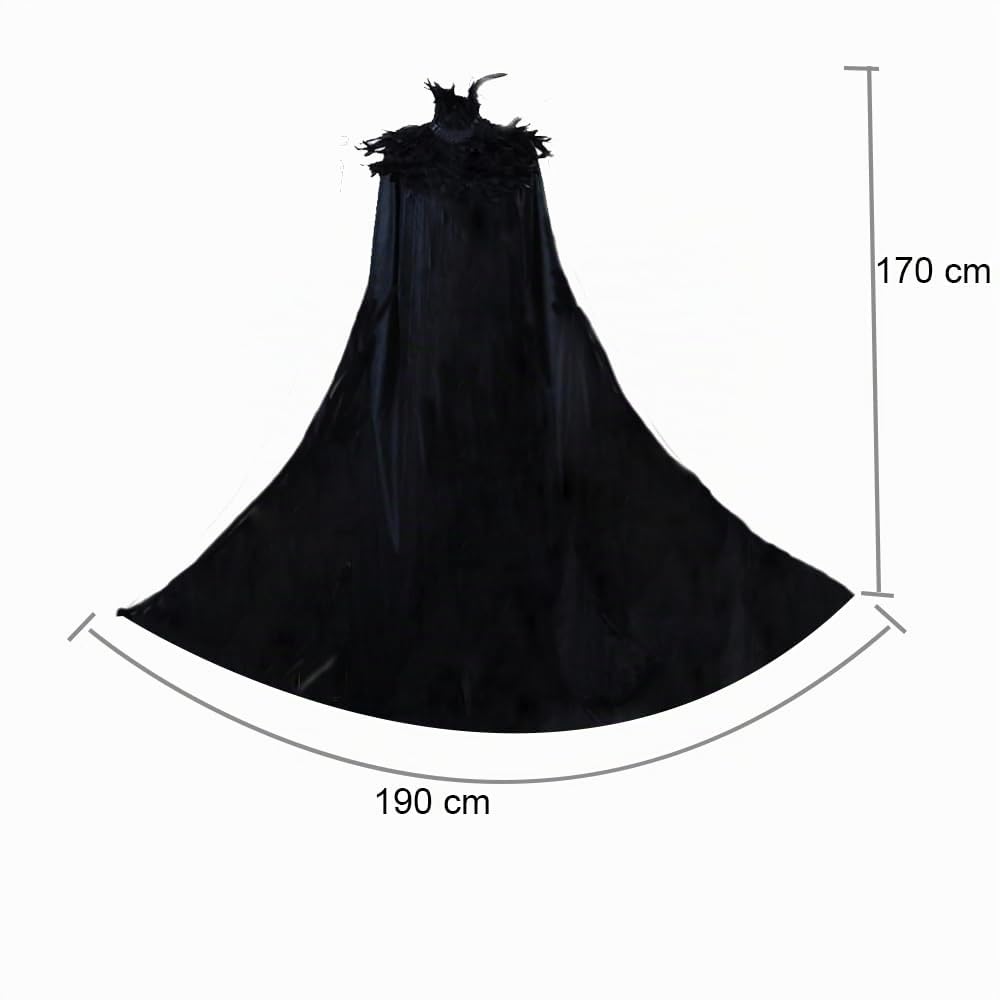 Mantello gotico nero in velluto da strega con piuma Stand collare con cappuccio donne costume abiti partito costume lungo mantello con cappuccio