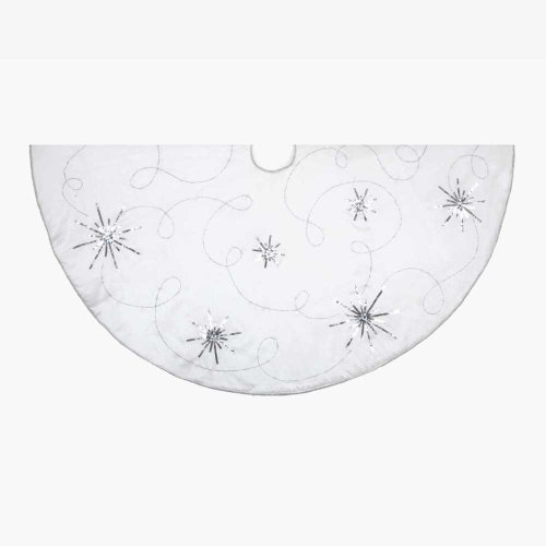 Kurt Adler 48-Inch Ivory Scroll Embroidery and Sequin Treeskirt