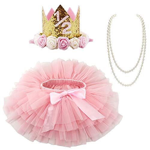 BGFKS Baby Girls Soft Tutu Skirt with Diaper Cover,1/2st Birthday Party Tutu Skirt Sets
