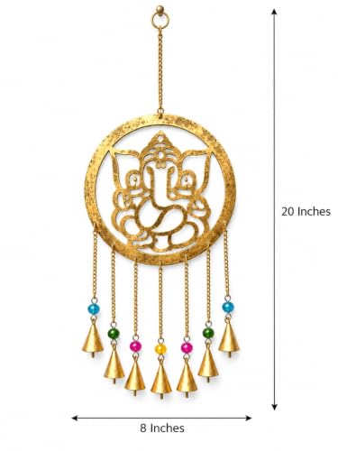 Image of DULI Metal Windchime Wall Hanging, Feng Shui, Wall Art, Wall Decor, PositiveVibes, Rustic Wall Hangings, Wall Art, Diwali Decor, Home Decor, Positive Vibes (Metal-GaneshaBellsHnaging)