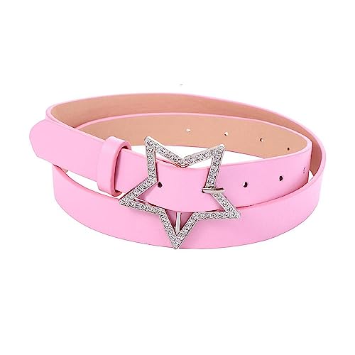 Kopida Pink PU Leather Waist Belt with Rhinestone Star Charm for Women Girls, Adjustable Shiny Dress Belt for Teen