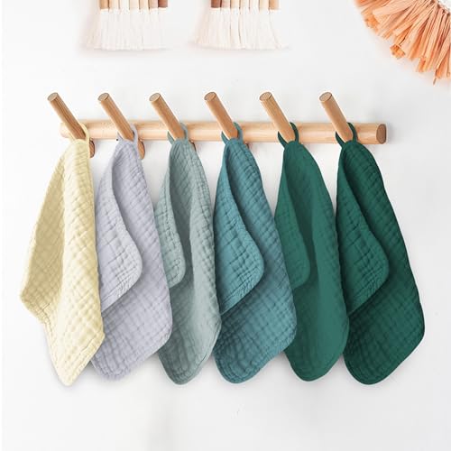 Image of Ease Cubs 12 Pack Muslin Washcloths for Baby - 100% Cotton Baby Wash Cloths for or Baby Face Body Comfy and Soft for Newborn Infants Kids Girls and Boys - 12 inchx12 inch - Ivory, Slate and Emerald Series