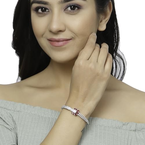 Image of ZENEME Rhodium-Plated Square Shaped American Diamond Studded Kada Bracelet For Girls and Women