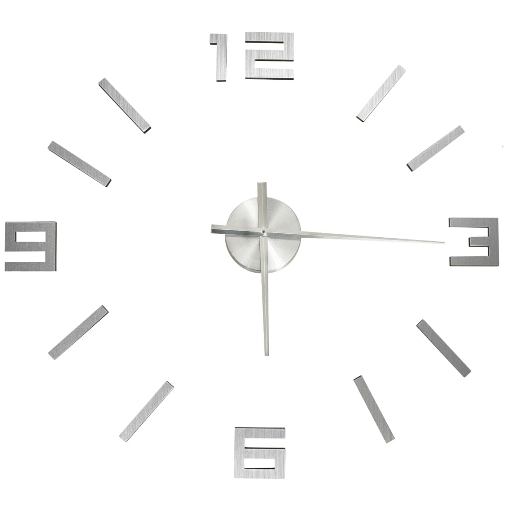 vidaXL 3D Wall Clock Modern Design Analog Clock Living Room Bedroom Surface Sticker Large Number Home Office Decoration Silver 100 cm XXL