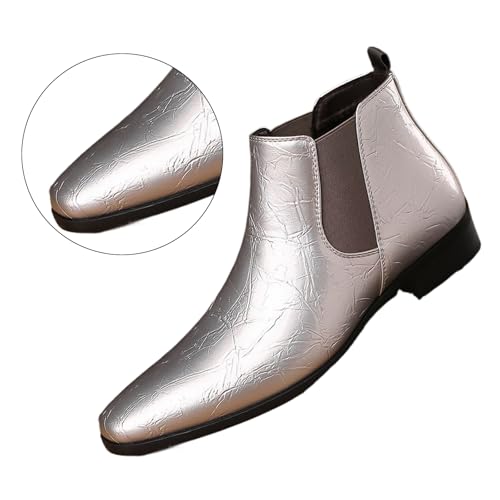 Men's Patent Leather Low Chunky Heel Chelsea Boots Fashion High Gloss Slip-on Business Dress Oxford Boots for Wedding Prom Party Business Work3