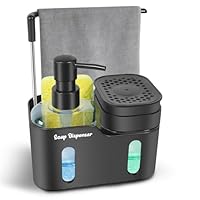 Set doppio di dispenser di sapone per lavello da cucina, dispenser di sapone 4 in 1 per mani e piatti con supporto per spugna, portaspazzole e gancio per strofinacci, design rimovibile e antiscivolo