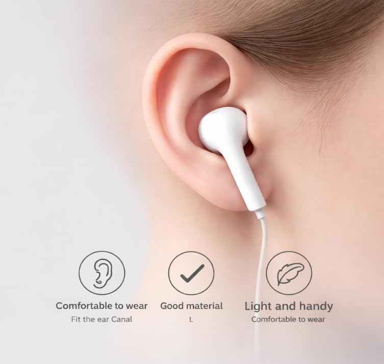 Image of Wired Earphone with Lightning Connector, Certified, Compatible with iPhone, iPad, iPod, Direct Plug and Play, White, 1.2 Meter