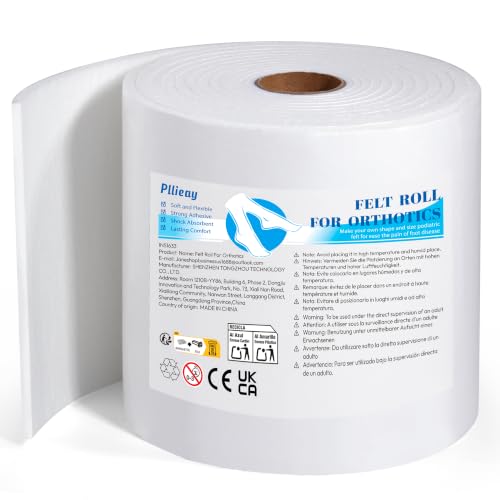 Image of Pllieay Adhesive Felt Premium Grade, 1 /4 inchx 6 inchx 4.37yd Orthopedic Felt Roll | White Felt Rolls with Adhesive Backing, Quality Rayon Blend for Provide Cushioning and Support in Pain Foot