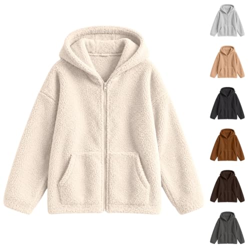 JOFOW Womens Sherpa Fleece Jacket Long Sleeve Zip Up Coats Hooded Tops - image 1