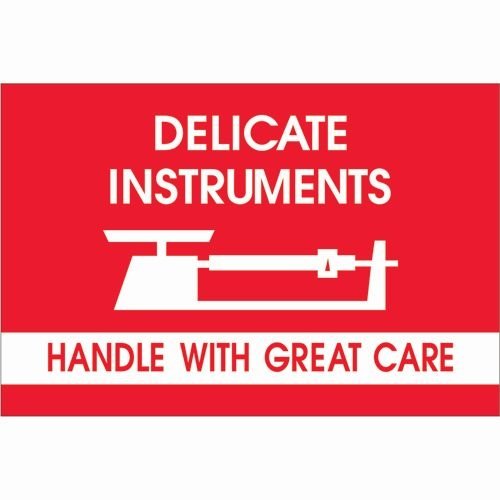 Tape Logic Aviditi Tape Logic 2 x 3,Delicate Instruments - HWC Red/White Warning Sticker, for Shipping, Handling, and Packing (1 Roll of 500 Labels)