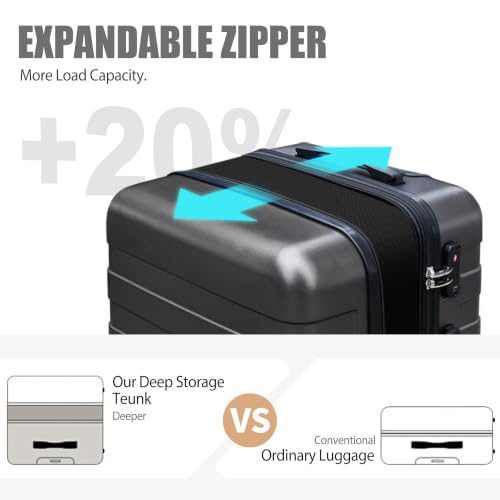Image of KEYTANG Zebra Luggage Sets 3 Piece, 20 inch Carry On Luggage with Spinner Wheels, Hardside Business Travel Suitcase Set with TSA Lock, Lightweight Suitcase,20 /24 /28 inch,Gray