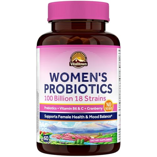Vitalitown Women's Probiotics | 100 Billion CFUs 18 Strains | Prebiotics, VC & B6, Cranberry | Shelf...