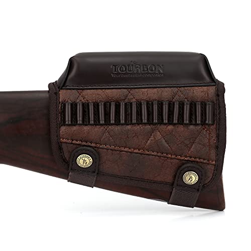 Tourbon Cheek Rest Pad With .22 Rifle Shell Holder Tactical Gun Stock Cover 14 Round Ammo Carrier Pouch Hunting Shooting Accessories (Pu Leather - Brown Left Hand) #TOP6