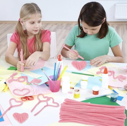 Image of Chenille Pipe Cleaners, Pink, 100 Pieces, DIY Craft Supplies