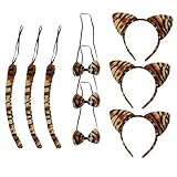Tiger Theme Costume Accessories Set: Include Tiger Ears Headband Tiger Bowtie and Tiger Tail for Halloween Cosplay Costume or Party Decoration 9pcs/ 3 Sets